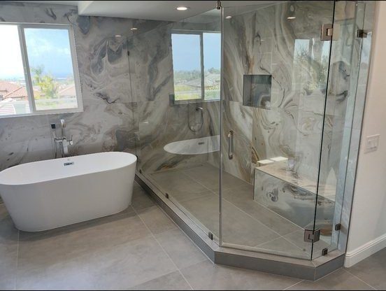 Luxury bathroom remodel with freestanding tub